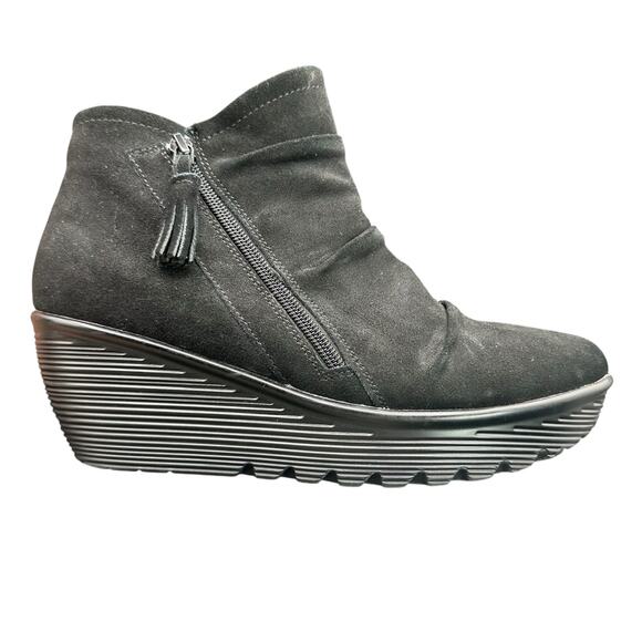 Skechers 48733 Black Suede Leather Wedge Ankle Boots Size 10 Comfort Zip Tassel - Picture 8 of 11
